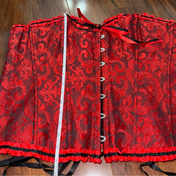 Red Black Brocade Corset Bustier Top Lace Up Gothic Burlesque Plus Size 5XL - Picture 7 of 7